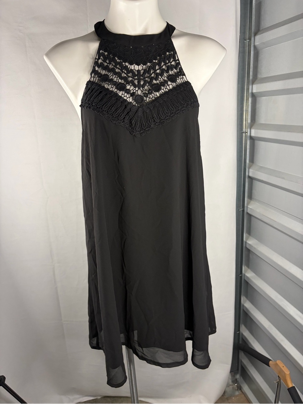 Black Crochet Shift Dress - Women's
